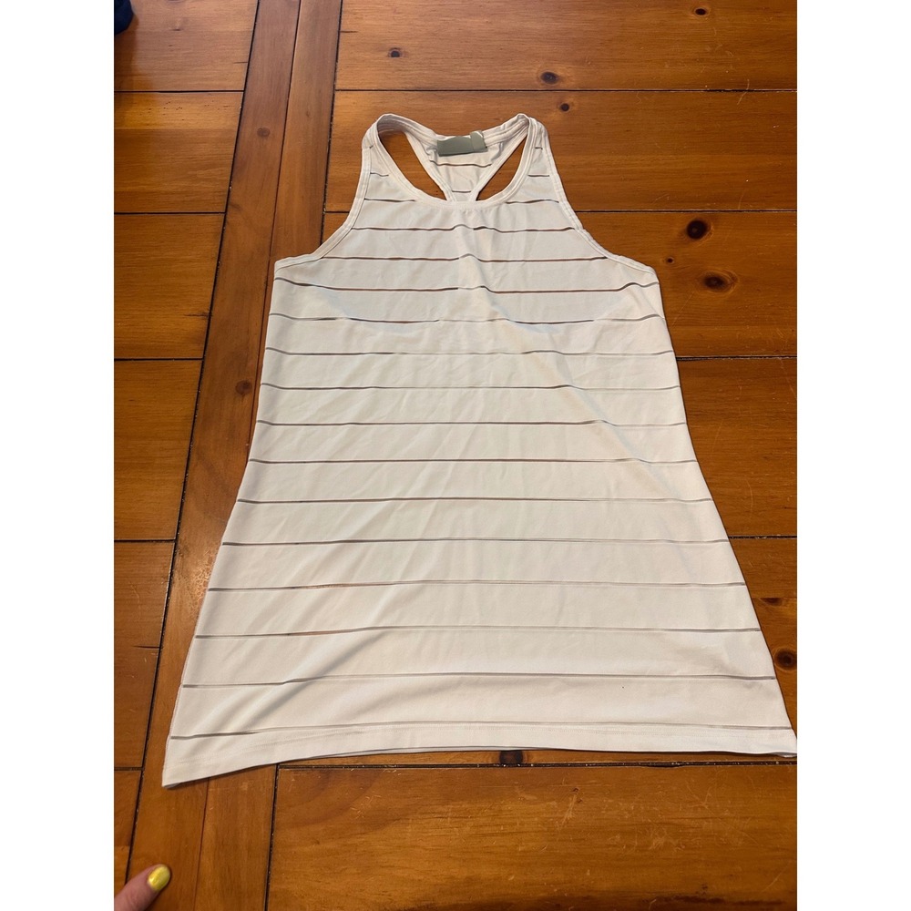 Athleta White Mesh Striped Racerback Tank Top Small Activewear Yoga Workout - Picture 2 of 7
